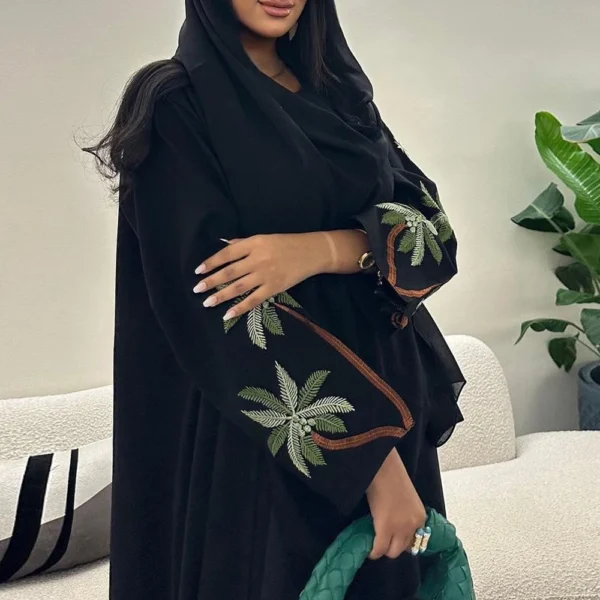 عباية سوداء غير رسمية للمرأة المسلمة ، كيمونو ، كم طويل ، تطريز ، للرمضانية ، والعيد ، المغربية ، المغربية ، الجديدة ،