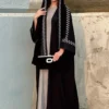 أطقم نسائية إسلامية عباية مع حجاب مطرز كيمونو عبايات طويلة قفطان رداء متواضع طقم ملابس خارجية Musulmane ملابس إسلامية باللون الأسود