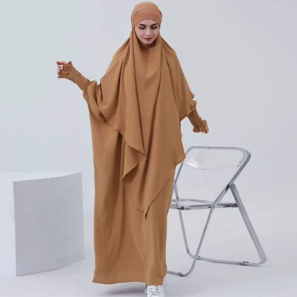 فستان إسلامي إسلامي بأكمام أكمام مرنة ، عباية ناعمة ، رداء صلاة عصري ، فستان إسلامي ، فرنسي أنيق ، جديد