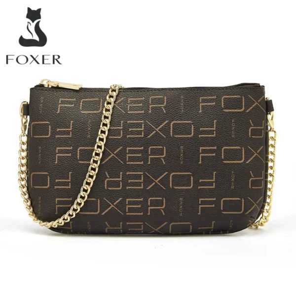 FOXER-PVC حقيبة الكتف Crossbody للنساء ، محفظة الطباعة التوقيع ، شعار العلامة التجارية ، حرف مشبك ، سلسلة رسول حقيبة ، هدية المهرجان