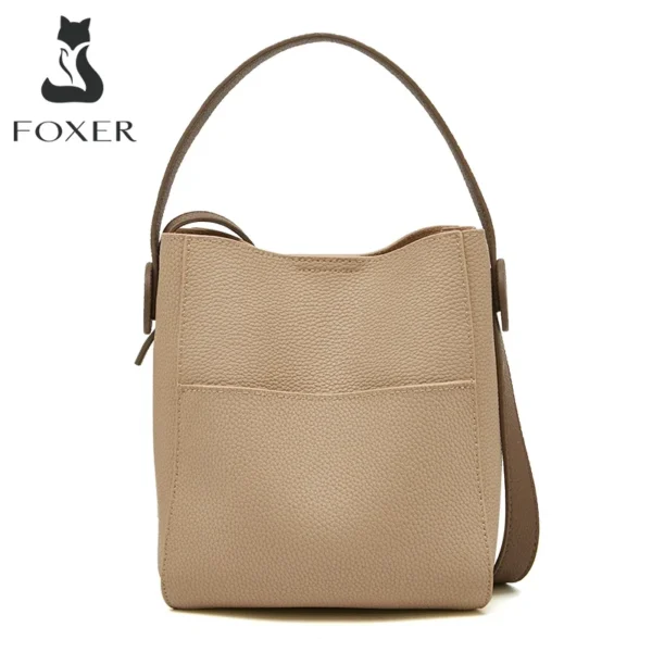 FOXER انقسام الجلود سيدة Crossbody حقيبة الكتف المرأة سعة كبيرة دلو رسول حقيبة أعلى جودة حقيبة يد أنيقة أنيقة حمل