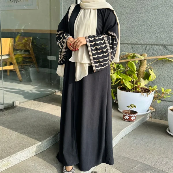 كيمونو نسائي طويل مفتوح من الأمام ، رداء نسائي ، طراز إسرائيل كوفية ، كريب ناعم عربي مُطرز ، عباية دبي ، ملابس إسلامية