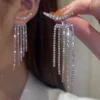 SUMENG الفاخرة حجر الراين هامش شنقا الزركون أقراط لامعة حفل زفاف للنساء 2024 هدايا مجوهرات الأزياء