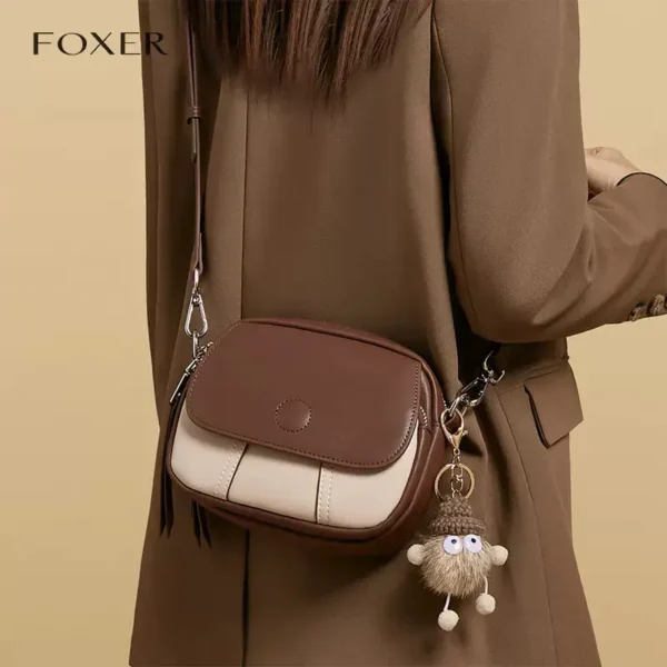 حقائب Crossbody FOXER-Flap للنساء ، تصميم العلامة التجارية ، جلد مقسم ، حقيبة كتف صغيرة ، حقيبة ساعي البريد مع الملحقات ، الموضة