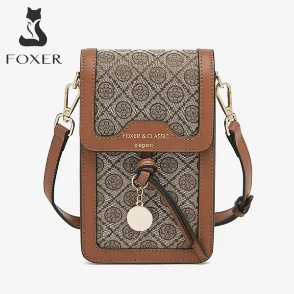 FOXER الصيف الطباعة المرأة بولي Leather حقيبة الهاتف الجلدية الصغيرة الكتف حقيبة كروسبودي فتاة الموضة مشبك أنثى رفرف حقيبة ساعي