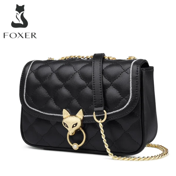 FOXER انقسام الجلود سيدة سلسلة حقيبة كتف أنيقة الإناث الصغيرة أنيق Crossbody رفرف حقيبة الماس شعرية المرأة حقيبة ساع