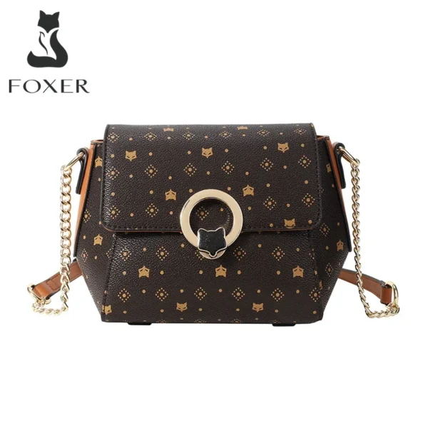 FOXER المرأة Crossbody حقيبة كتف بولي كلوريد الفينيل المواد موضة حقيبة ساع حقيبة مكتب بسيط سيدة العلامة التجارية شعار الطباعة سلسلة صغيرة حقيبة