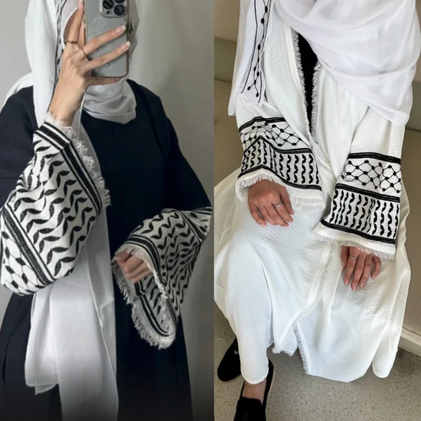 2024 التجاعيد لينة كريب التطريز مسلم Kefiyyeh عباية رمضان شرابة دبي عباية المرأة فستان مسلم ملابس إسلامية متواضعة